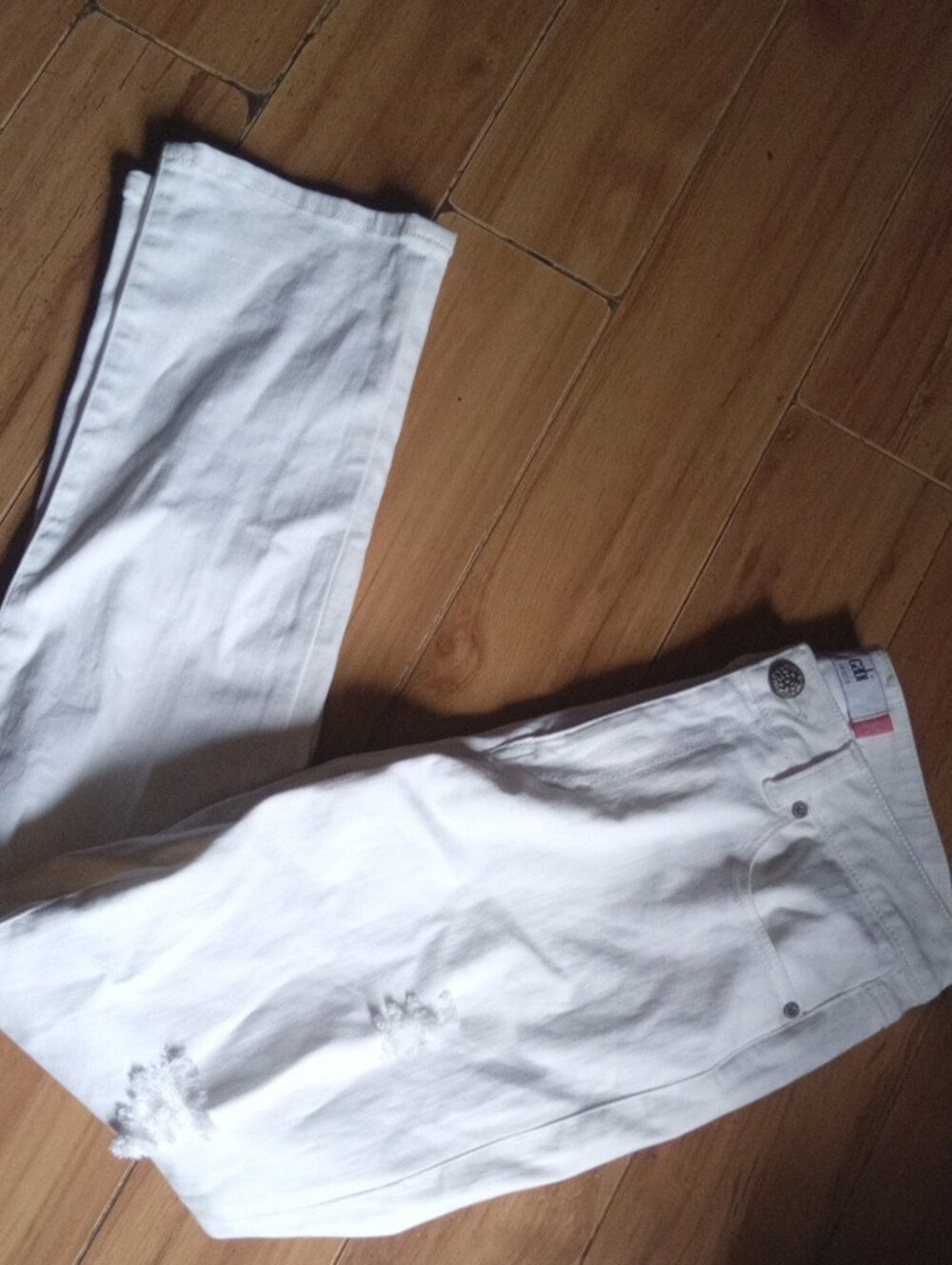 CAbi White High Rise Jeans with Subtle Distress